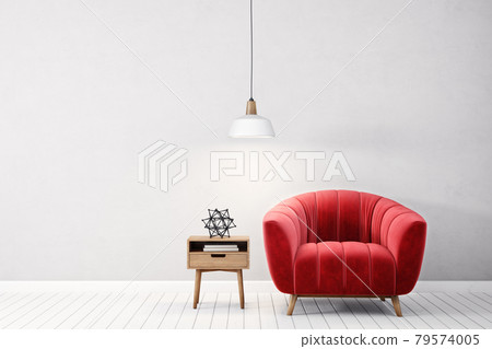 Red sofa and lamp side table 79574005
