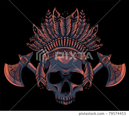 Vector illustration of Indian skull and tomahawk 79574453