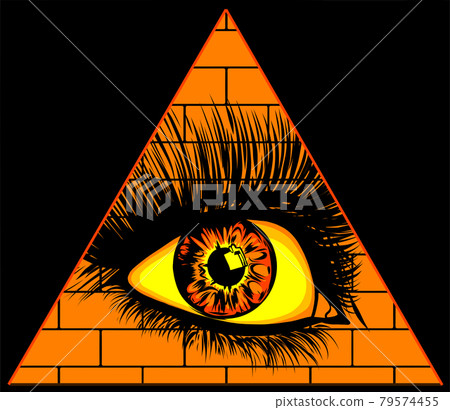 Eye of providence. All seeing eye in the triangle on top of the pyramid masonic symbol. Eye of providence. All seeing eye in the triangle on top of the pyramid masonic symbol. 79574455