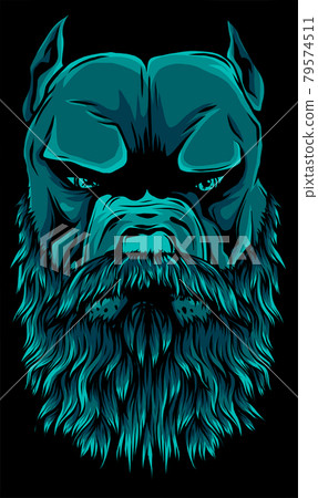 vector illustration of head pitbull with beard 79574511
