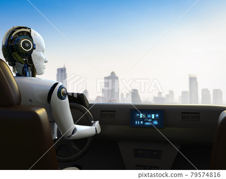 Autonomous car with cyborg driver Autonomous car with cyborg driver 79574816