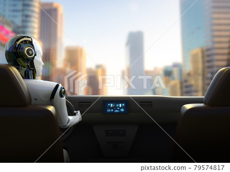 Autonomous car with cyborg driver Autonomous car with cyborg driver 79574817