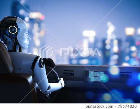 Autonomous car with cyborg driver Autonomous car with cyborg driver 79574820