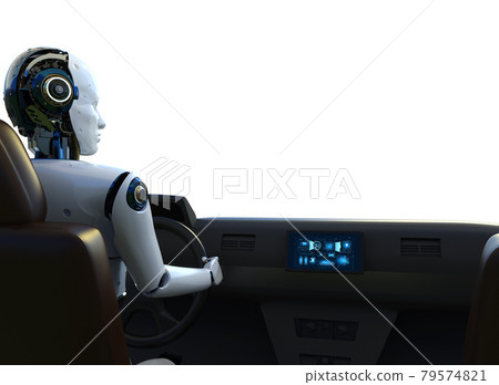 Autonomous car with cyborg driver Autonomous car with cyborg driver 79574821