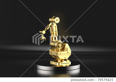 golden robotic arm on stage golden robotic arm on stage 79574825