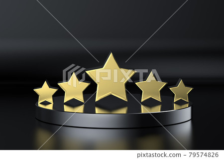golden five stars on stage with black background golden five stars on stage with black background 79574826