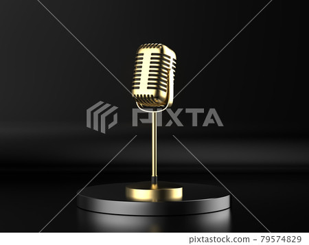 golden microphone on stage golden microphone on stage 79574829