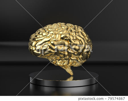 golden human brain on black background golden human brain on black background 79574867