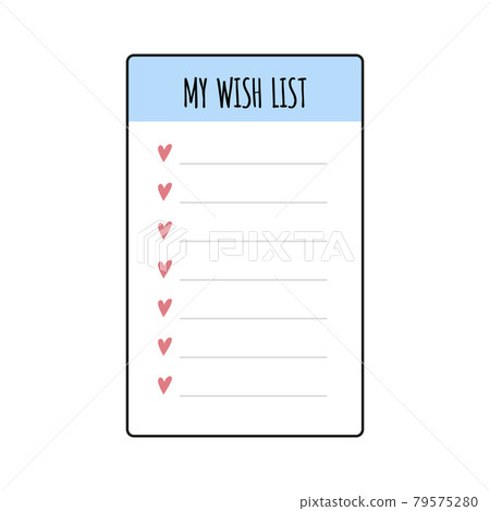 Wish list element for bullet journal. Page template with hearts. Wishlist. Vector illustration isolated on white background 79575280