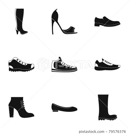 Sturdy shoes icons set, simple style Sturdy shoes icons set, simple style 79576376