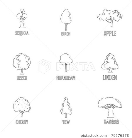 Diversity of the forest icons set, outline style Diversity of the forest icons set, outline style 79576378