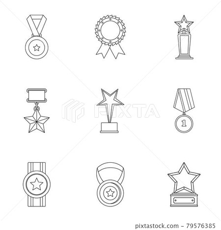 Merit icons set, outline style Merit icons set, outline style 79576385
