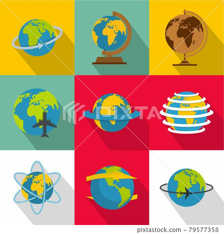 Global map icons set, flat style - Stock Illustration [79577358] - PIXTA