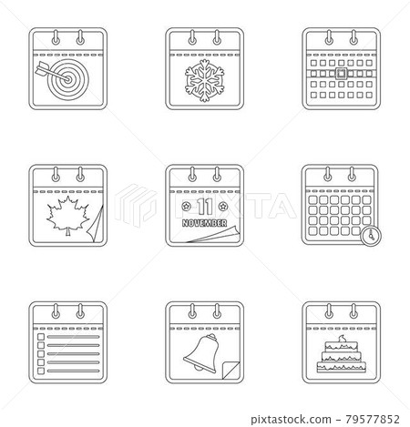 Daily journal icons set, outline style Daily journal icons set, outline style 79577852