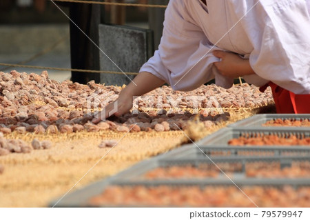 A scene from the Doyo drying process at Kitano Tenmangu Shrine in Kyoto 79579947