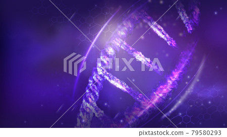 Fragment of double helix DNA strand close-up, 3D render. 79580293