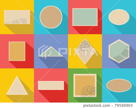 Postage stamp icons set, flat style Postage stamp icons set, flat style 79580903