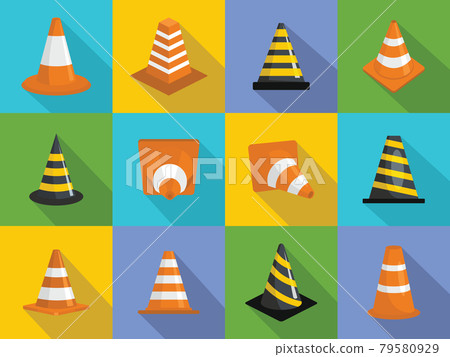 Traffic cone icons set, flat style Traffic cone icons set, flat style 79580929