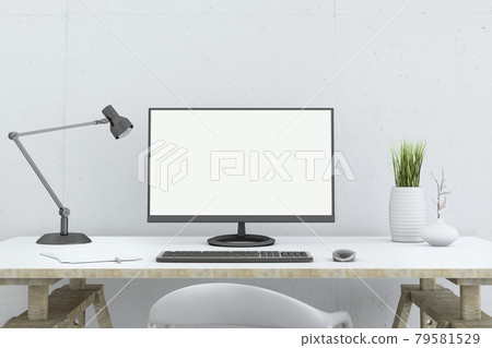 PC顯示器和白牆背景 79581529