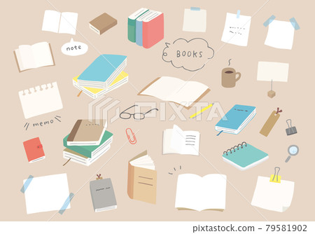 Hand-drawn illustrations of books, notebooks and stationery (no color / outline) Hand-drawn illustrations of books, notebooks and stationery (no color / outline) 79581902