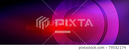 Dark abstract background with glowing neon circles. Trendy layout template for business or technology presentation, internet poster or web brochure cover, wallpaper Dark abstract background with glowing neon circles. Trendy layout template for business or technology presentation, internet poster or web brochure cover, wallpaper 79582174