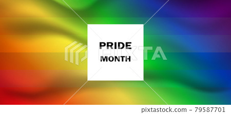 Lettering PRIDE MONTH on gradient rainbow background. LGBT flag. Template design, vector illustration. Love wins. Colorful symbols. Gay pride collection. Banner 79587701