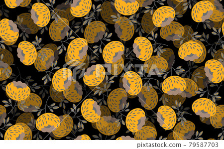 Seamless floral pattern based on traditional folk art ornaments. Colorful flowers on black background. Scandinavian style. Sweden nordic style. Vector illustration. Simple minimalistic pattern 79587703