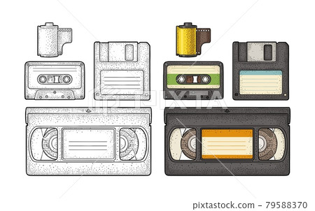Set retro technology object. Vintage vector black engraving illustration 79588370