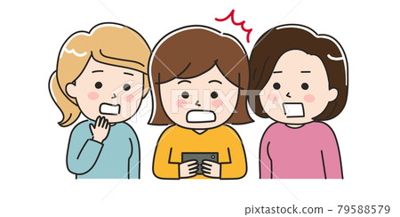 Women who are surprised to see a smartphone with their friends Illustration material Women who are surprised to see a smartphone with their friends Illustration material 79588579