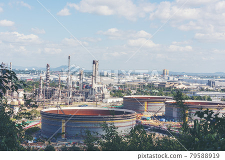 Oil refinery gas petrol plant industry with crude tank, gasoline supply and chemical factory. Petroleum barrel fuel heavy industry oil refinery manufacturing factory plant. Refinery industry concept Oil refinery gas petrol plant industry with crude tank, gasoline supply and chemical factory. Petroleum barrel fuel heavy industry oil refinery manufacturing factory plant. Refinery industry concept 79588919
