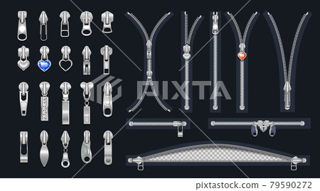 zip fasteners with sliders and decor vector 79590272
