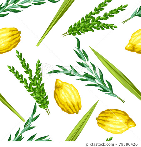 Happy Sukkot seamless pattern. Holiday background with Jewish festival traditional symbols. Happy Sukkot seamless pattern. Holiday background with Jewish festival traditional symbols. 79590420