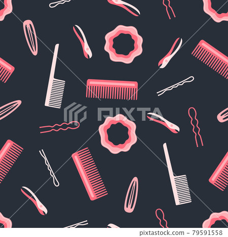 cartoon hair brushes and accessories seamless pattern 79591558