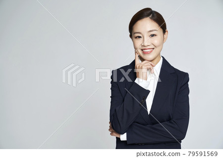 Business woman, career woman, business, suit, nude, gray background 79591569