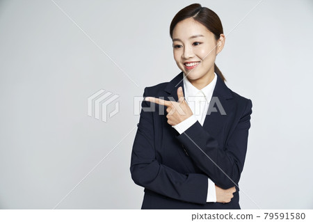 Business woman, career woman, business, suit, nude, gray background 79591580