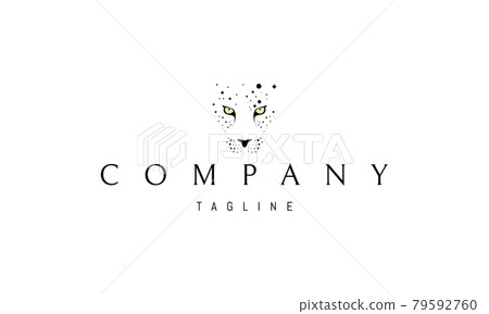 Vector logo on which the abstract image of the silhouette of the face of a leopard made up of stars and planets. 79592760