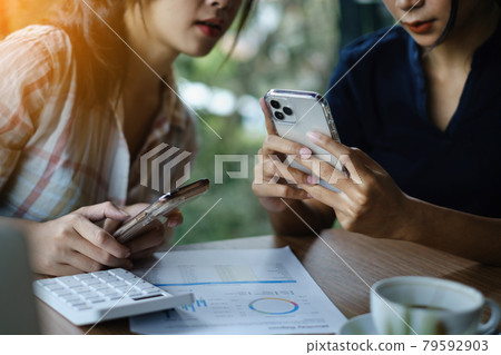 young people addicted to new technology trends apps and share information and news with friends. . Concept of people, tech, social media, generation z and youth lifestyle 79592903