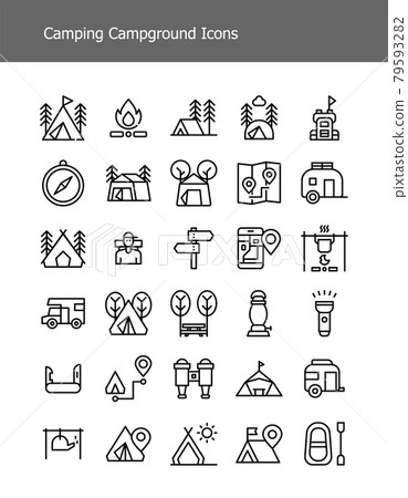 simple line camping gear campground icons pack simple line camping gear campground icons pack 79593282