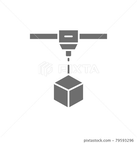 3d printing a cube, industrial printer, industrial laser grey icon. 3d printing a cube, industrial printer, industrial laser grey icon. 79593296