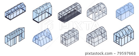 Isometric Greenhouse Color Icon Set 79597668