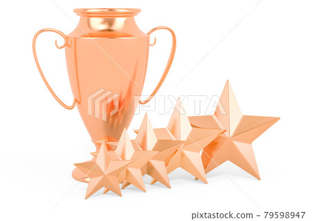 Gold trophy cup award with five golden stars. 3D rendering 79598947