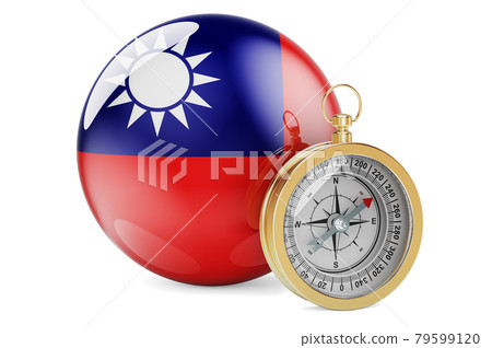 Compass with Taiwanese flag. Travel and tourism in Taiwan concept. 3D rendering 79599120