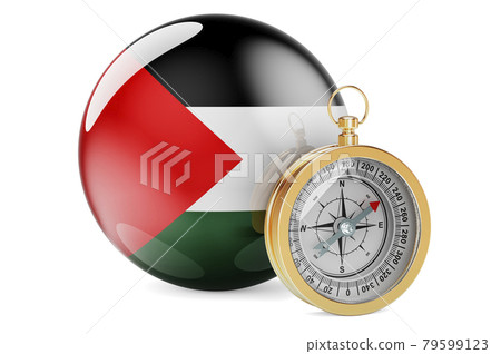 Compass with Palestinian flag. Travel and tourism in Palestine concept. 3D rendering 79599123