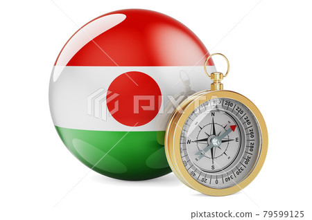 Compass with Niger flag. Travel and tourism in Niger concept. 3D rendering 79599125