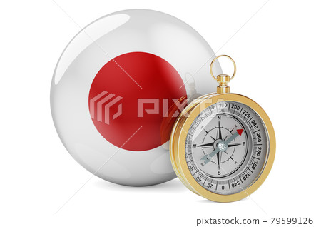 Compass with Japanese flag. Travel and tourism in Japan concept. 3D rendering 79599126