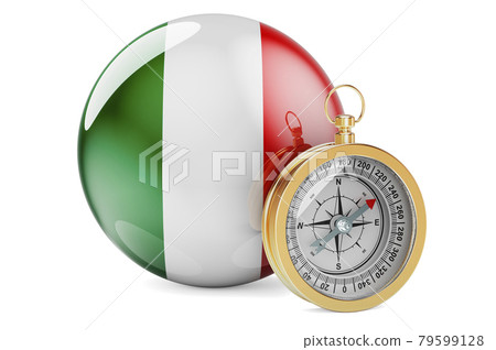 Compass with Italian flag. Travel and tourism in Italy concept. 3D rendering Compass with Italian flag. Travel and tourism in Italy concept. 3D rendering 79599128