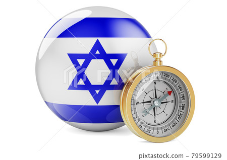 Compass with Israeli flag. Travel and tourism in Israel concept. 3D rendering Compass with Israeli flag. Travel and tourism in Israel concept. 3D rendering 79599129
