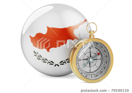 Compass with Cypriot flag. Travel and tourism in Cyprus concept. 3D rendering Compass with Cypriot flag. Travel and tourism in Cyprus concept. 3D rendering 79599130