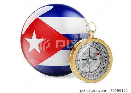 Compass with Cuban flag. Travel and tourism in Cuba concept. 3D rendering 79599131