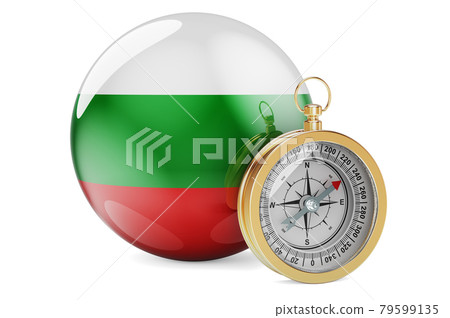 Compass with Bulgarian flag. Travel and tourism in Bulgaria concept. 3D rendering Compass with Bulgarian flag. Travel and tourism in Bulgaria concept. 3D rendering 79599135
